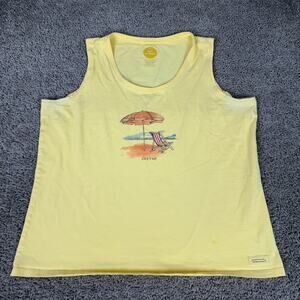 Life Is Good Shirt Womens Extra Large Unplug Beach Chair Yellow Tank Top